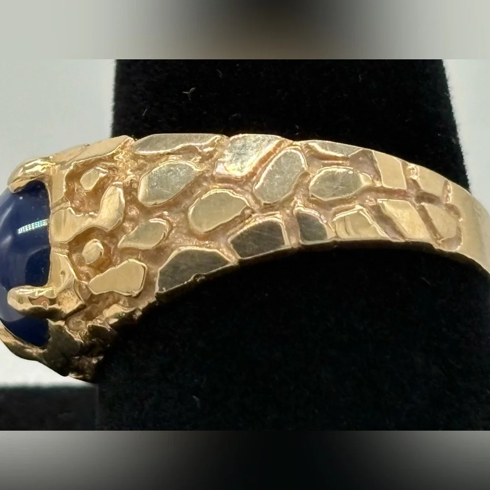 14k Gold Nugget Design Blue Prong Set Stone - Picture 5 of 15
